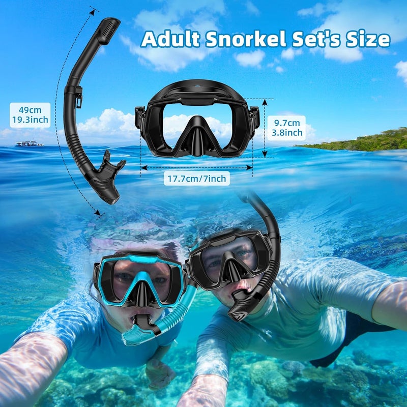 Honlanor Snorkel Set Adults Snorkeling Gear Anti-Leak and Anti-Fog Tempered Glass Lens Panoramic View Swim Mask Dry Top Snorkel Kit for Snorkeling Scuba Diving Swimming Travel with Carry Bag - Image 2